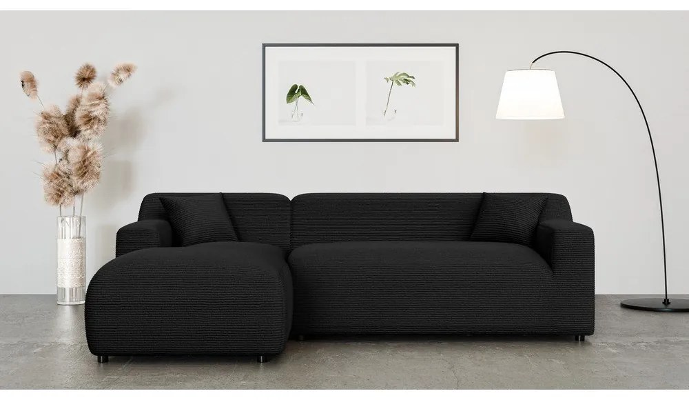 Черен ъглов диван от рипсено кадифе (ляв ъгъл) Martin – Ropez