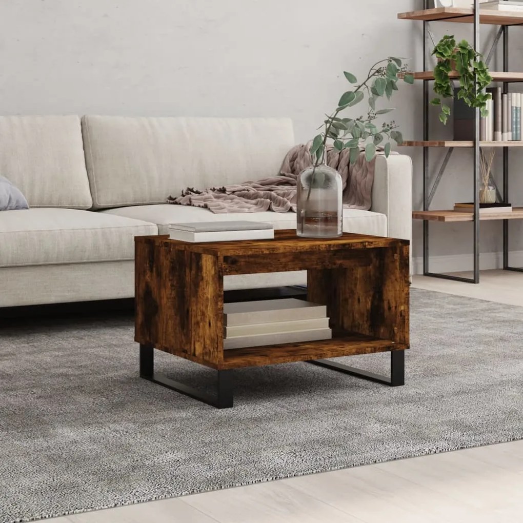 829265 vidaXL Кафе маса, опушен дъб, 60x50x40 см, инженерно дърво