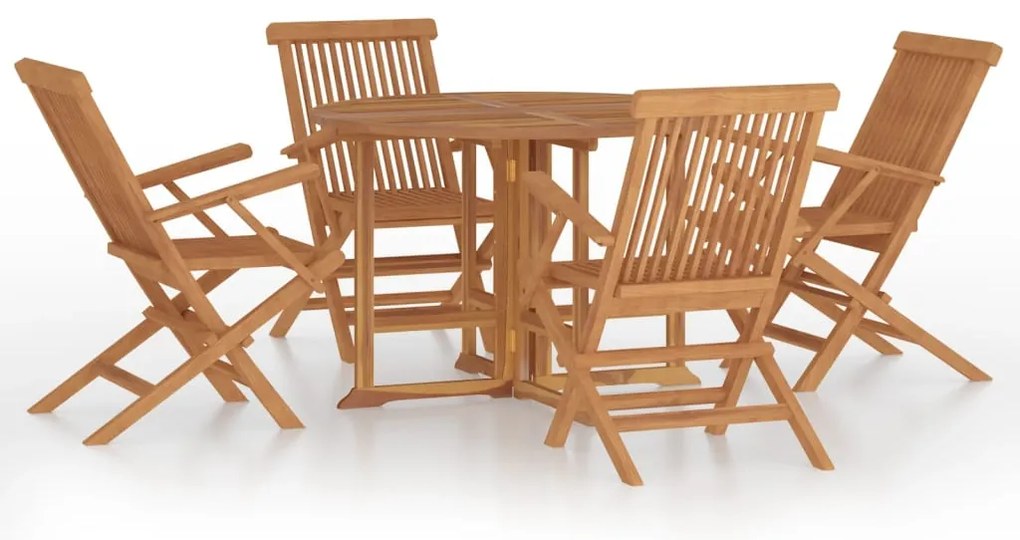 3096572 vidaXL Сгъваем трапезен комплект за открито 5 части тиково дърво масив