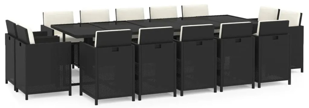 3095586 vidaXL Градински комплект с възглавници 15 части полиратан черен