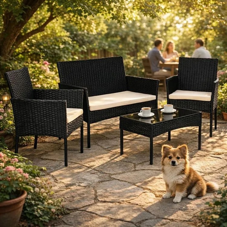 Ратанов градински комплект за сядане с масичка