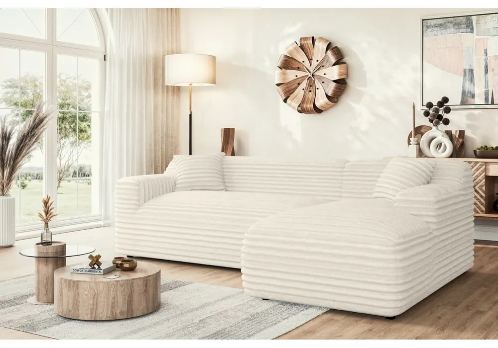 Кремав ъглов диван от рипсено кадифе (десен ъгъл) Martin – Ropez