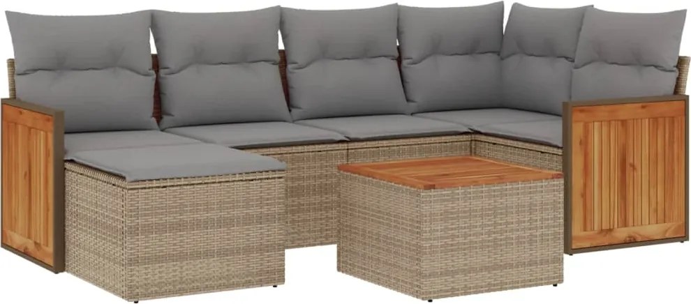 3260267 vidaXL Градински диван с възглавници, 7 части, бежов полиратан