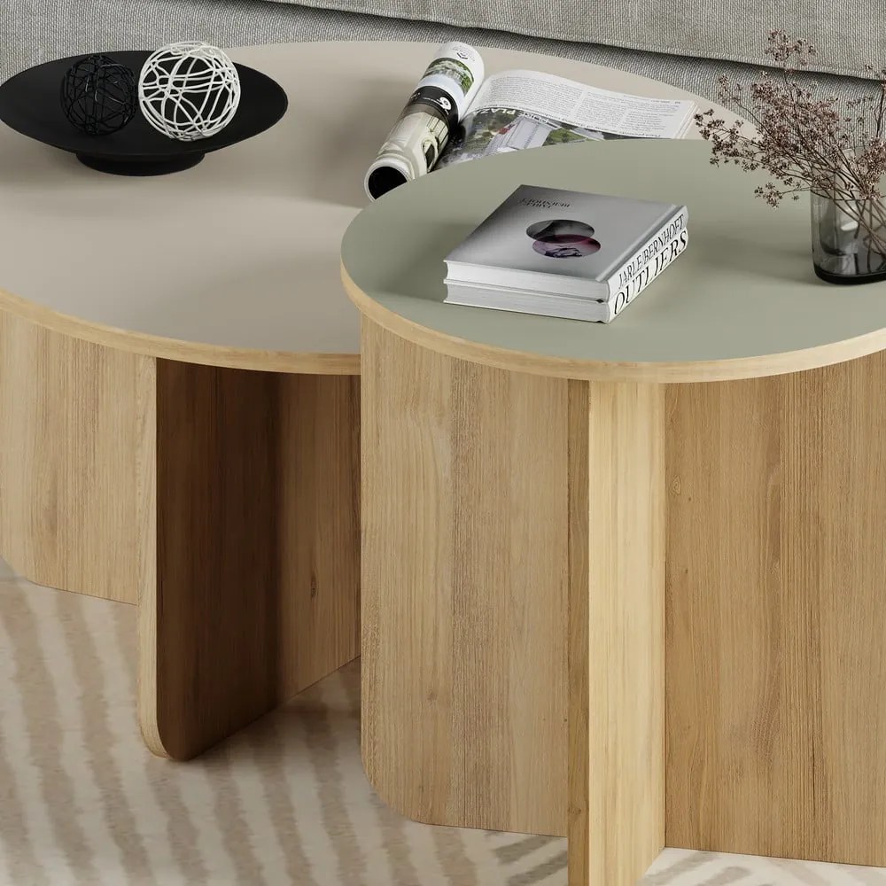 Кремави/естествени кръгли масички за кафе в комплект 2 бр. от декор от дъб ø 70 cm Hillary – Marckeric