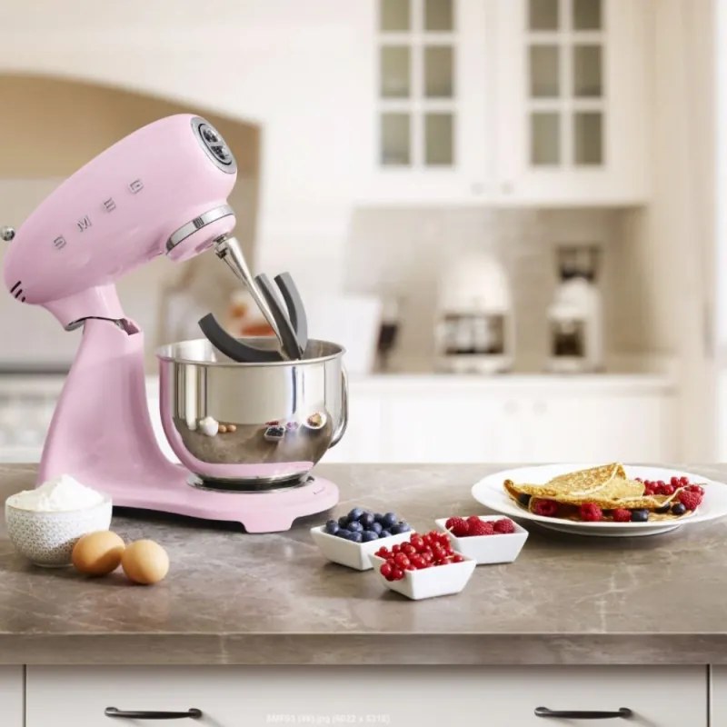 Планетарен миксер SMEG SMF03PKEU, 800 W, 4.8 л, 10 скорости, Функция за плавен старт, Крачета против хлъзгане, Розов