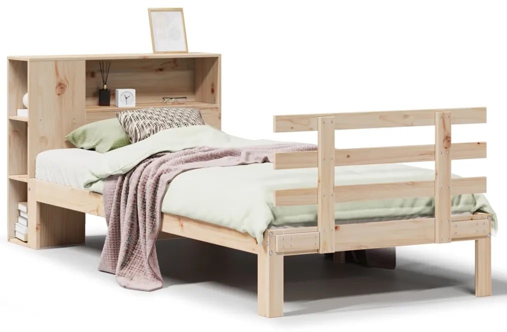 3322733 vidaXL Легло с рафтове за книги, без матрак, 90x200 см, бор масив