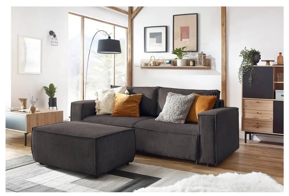 Кафяво-сива табуретка от рипсено кадифе Nihad – Bobochic Paris