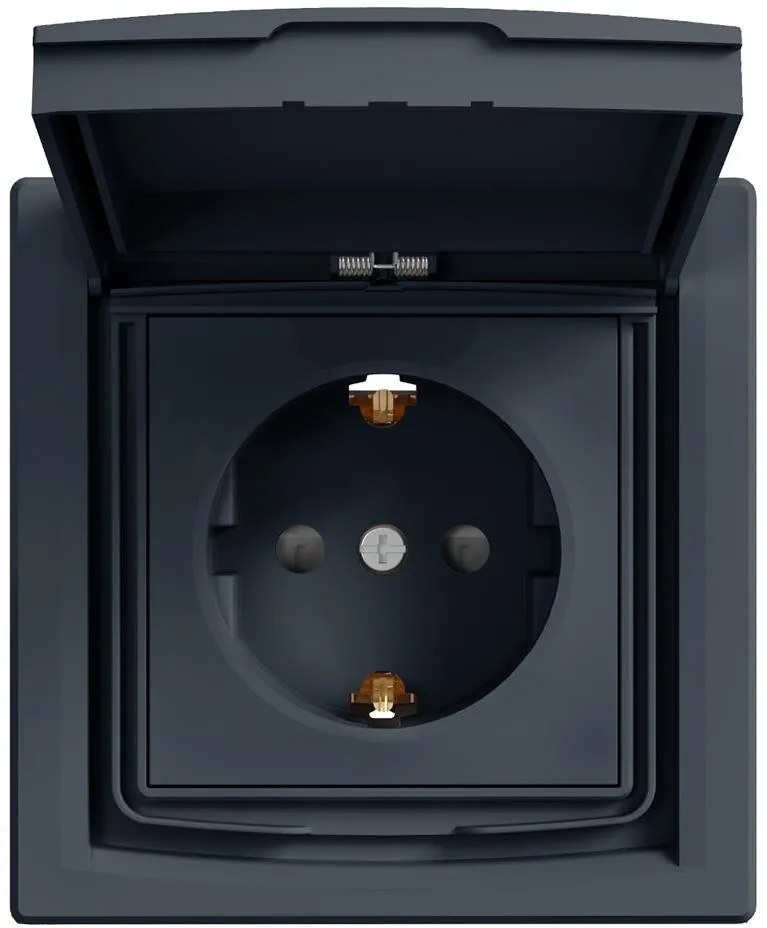 SE Контакт ШУКО 16A с капак IP44 и детска защита моноблок цвят Антрацит Asfora  - EPH3100371