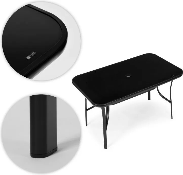 Черна градинска маса с отвор за чадър Šírka: 120 cm | Dĺžka: 70 cm