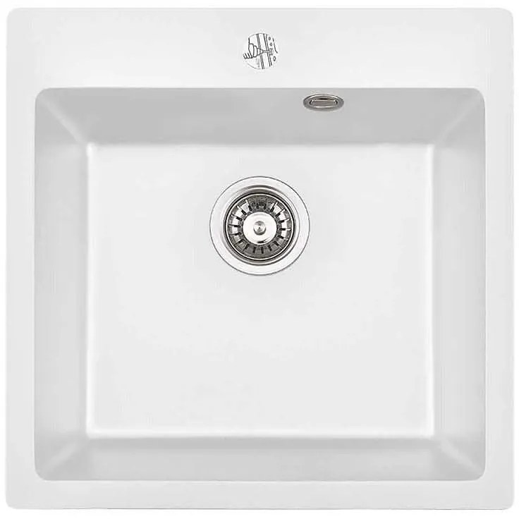 Кухненска мивка 5050 бяла, Inter Ceramic, гранит, едно корито, със сифон, 50x20х50см