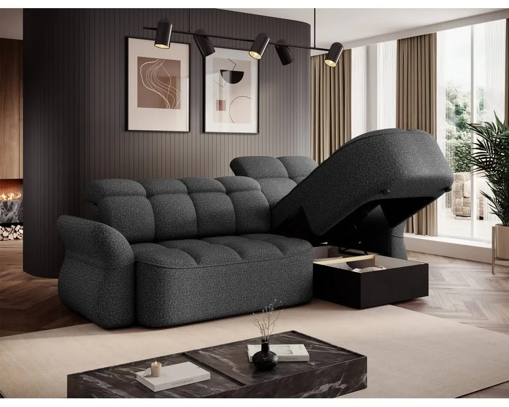 Тъмносив кадифен сгъваем/с място за съхранение ъглов диван (десен ъгъл) Beneth – ELTAP