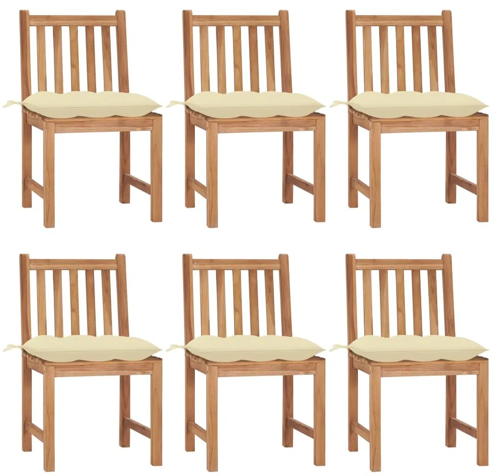 3073132 vidaXL Градински столове, 6 бр, с възглавници, тиково дърво масив