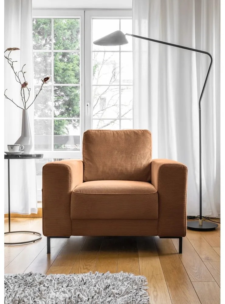 Оранжево/кафяво кресло от рипсено кадифе Lofty Lilly – Miuform