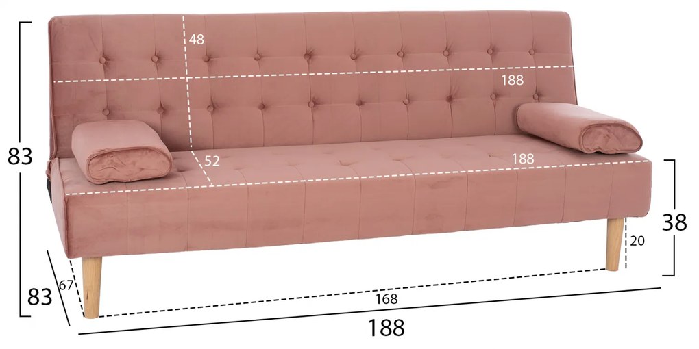 Разтегателно канапе Уанда HM3149.12 розов цвят
