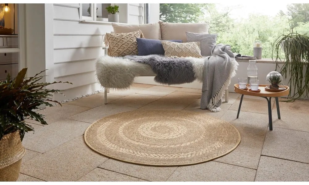 Бежов килим за открито , Ø 160 cm Almendro - NORTHRUGS