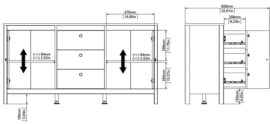 Черен нисък скрин 152x80 cm Madrid – Tvilum