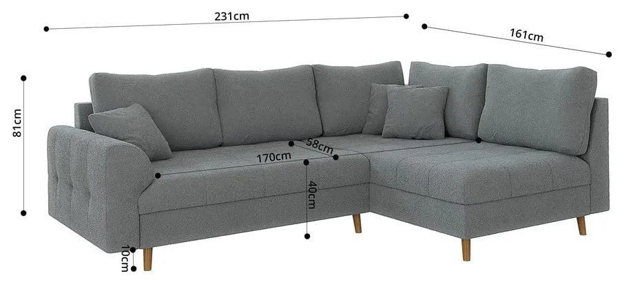 Сив ъглов диван от букле (десен ъгъл/L форма) Ariella – Ropez