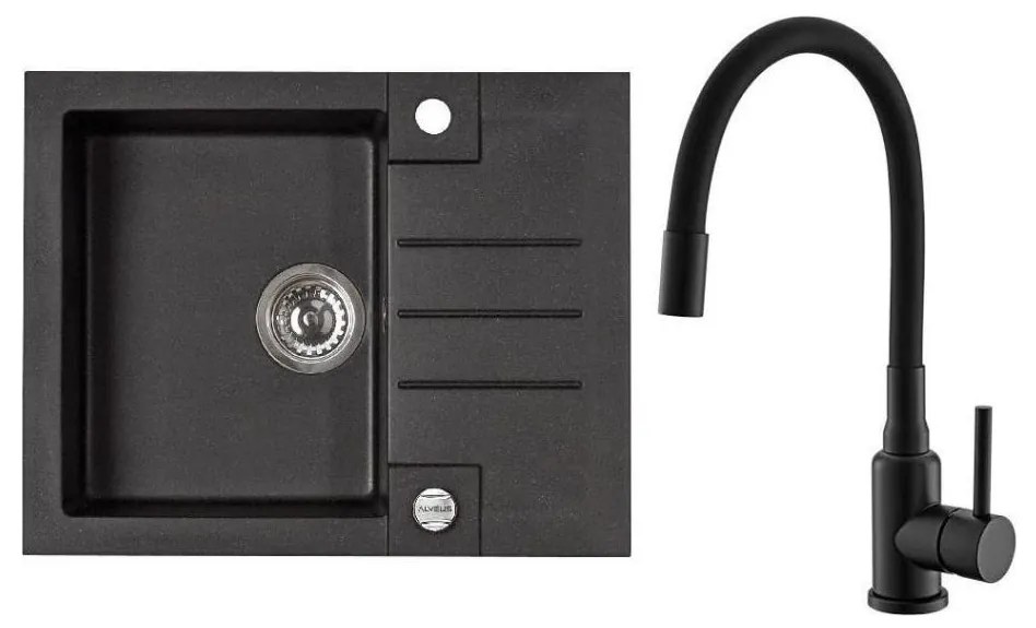 ALVEUS SETA23236 - Кухненска мивка ROCK+смесител MINTAS 34 см гранит/черен