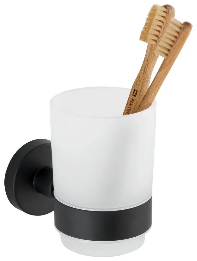 Матово черно стенна стъклена чаша за четки за зъби Bosio – Wenko