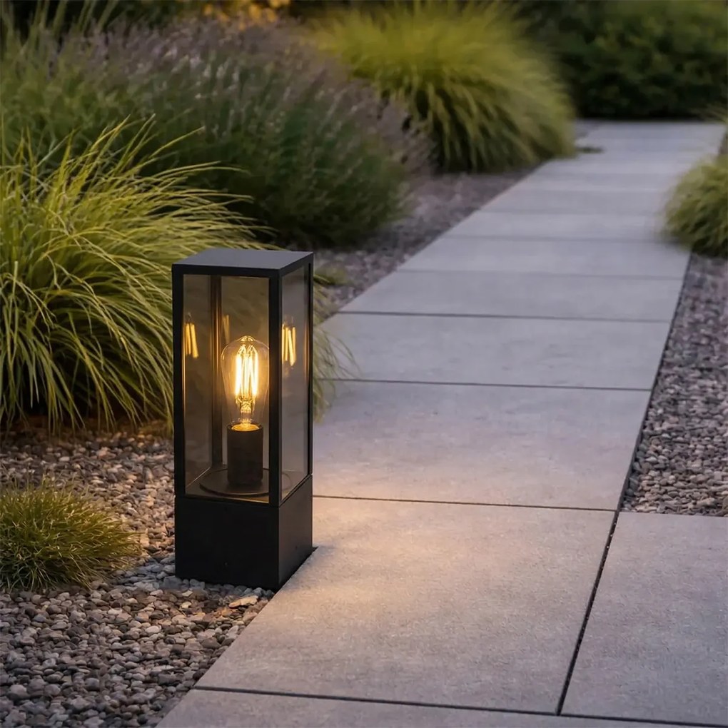 Външна стоеща лампа черна с дим 40 см IP44 - Charlois