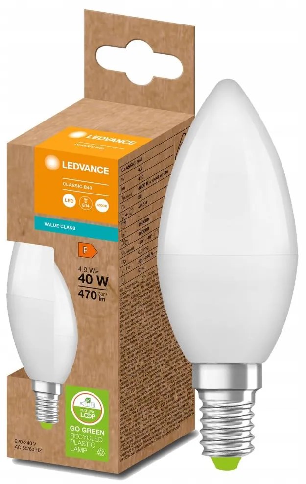 LED Крушка от рециклирана пластмаса B40 E14/4,9W/230V 4000K - Ledvance