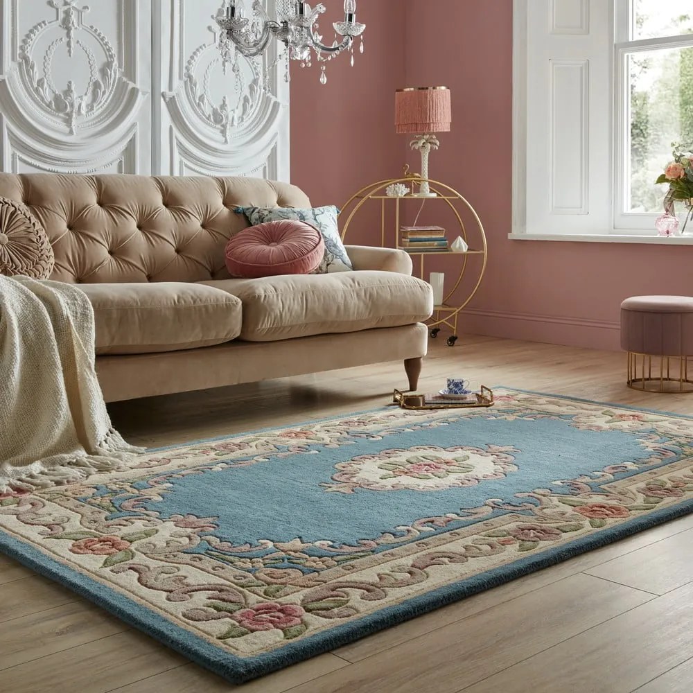 Син вълнен килим , 120 x 180 cm Aubusson - Flair Rugs