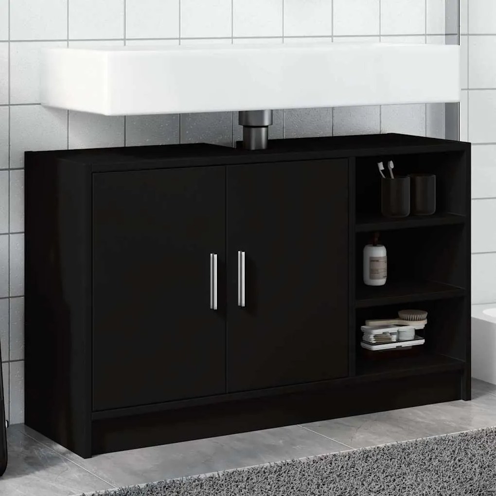 848123 vidaXL Долен шкаф за мивка, черен, 90x29x55 см, инженерно дърво