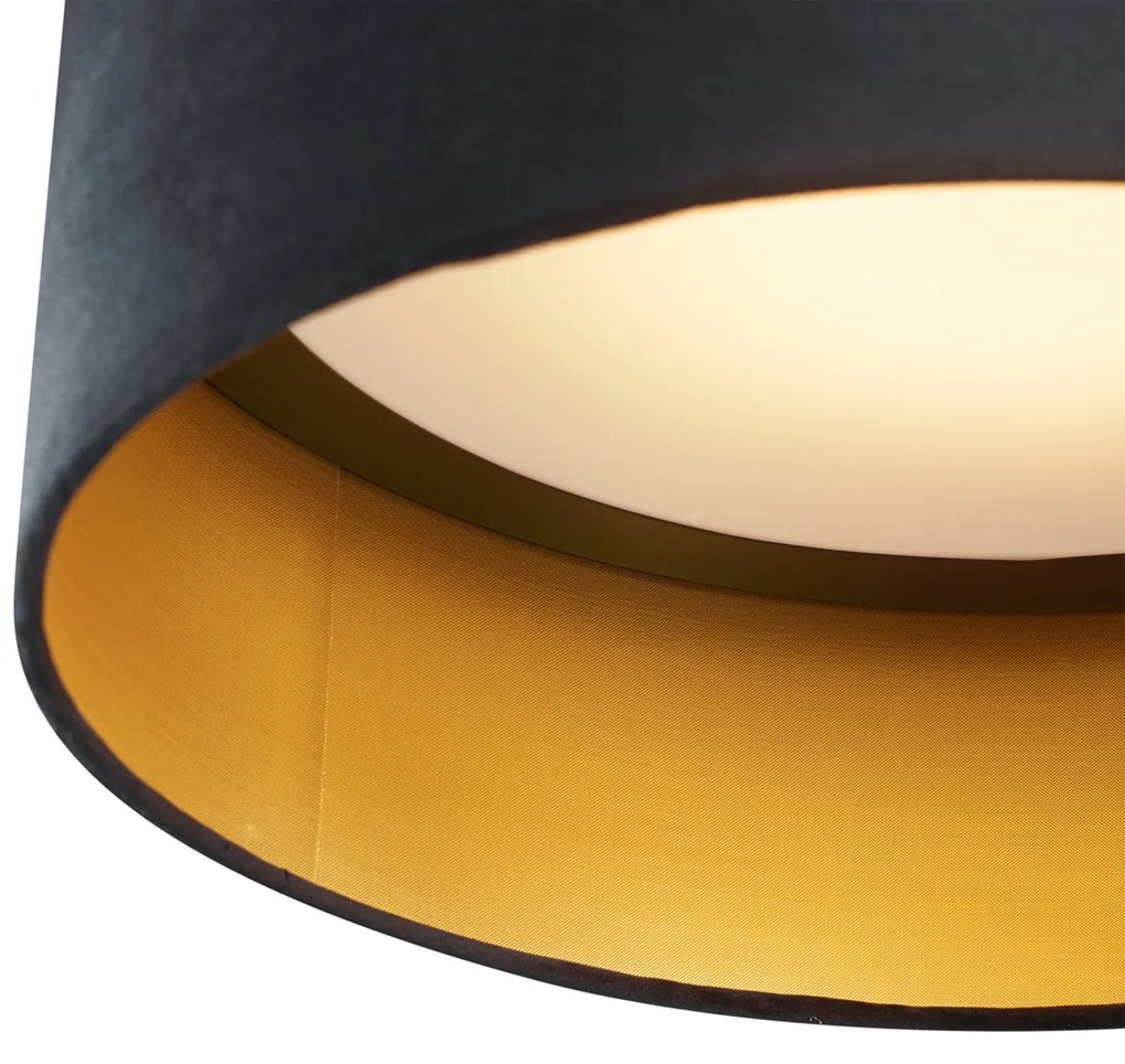 Модерна таванна лампа черен кадифен плат 40 см вкл. LED димируема в 3 степени - Sue
