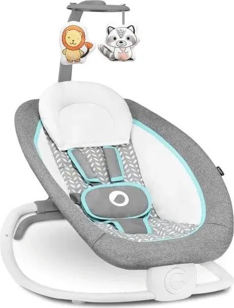 Lionelo - Детска вибрираща люлка с мелодия PASCAL 2xAA сива/тюркоазна