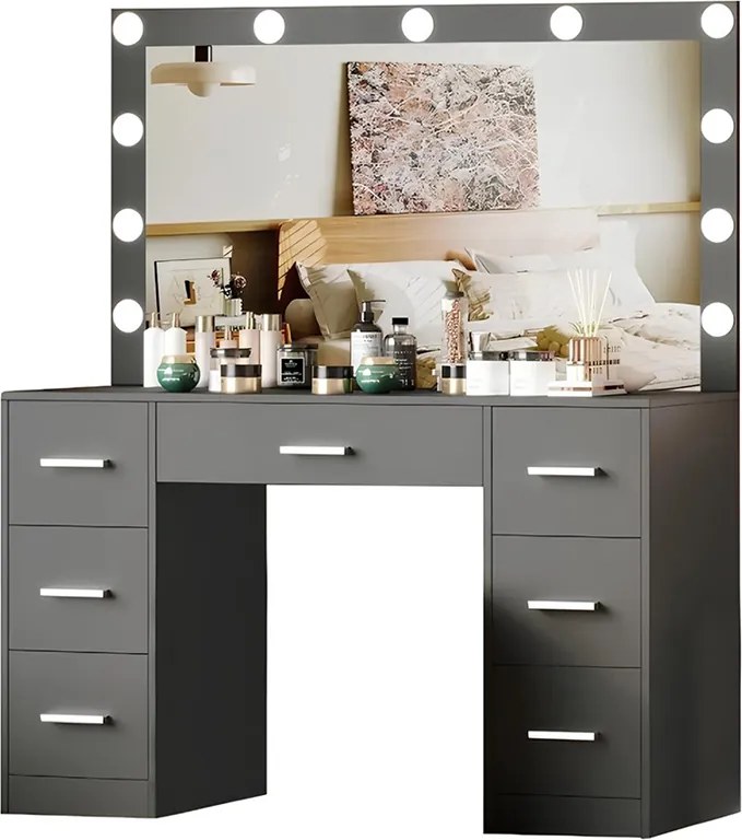 Голяма тоалетка с осветление 80 x 40 x 110cm черна