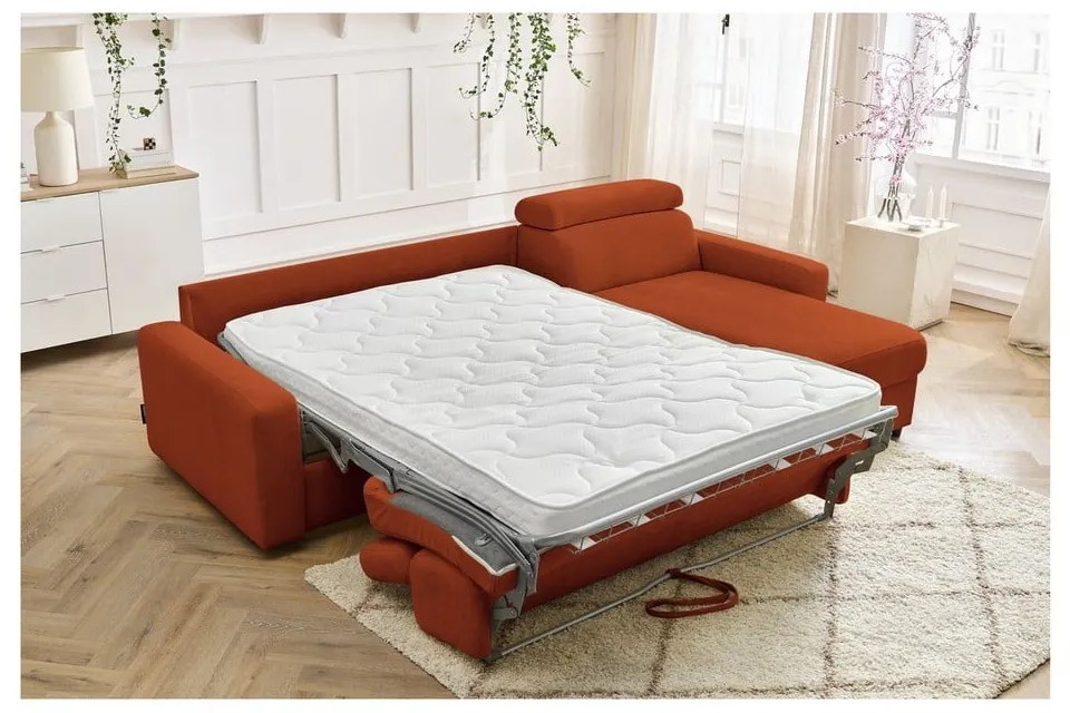 Разтегателен ъглов диван в тухлен цвят (променлив) Monaco – Bobochic Paris