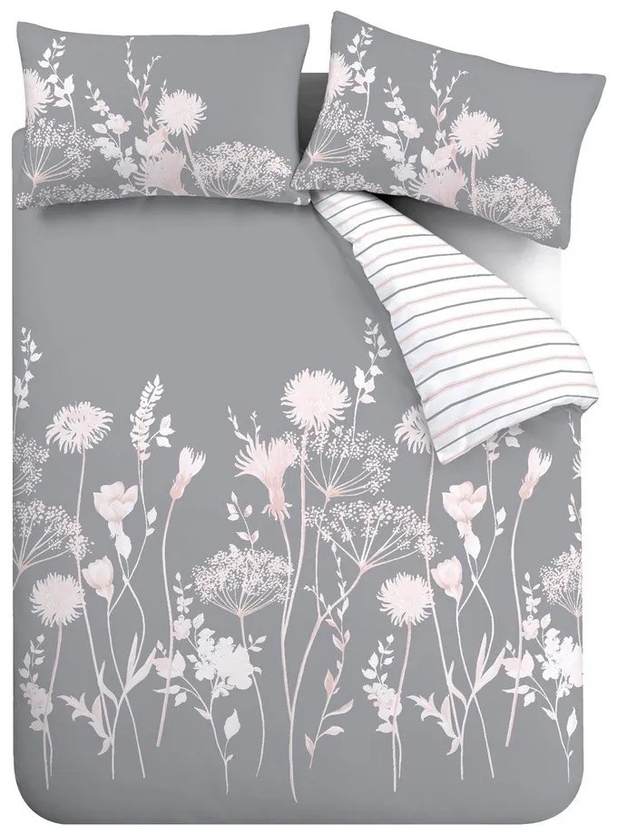 Сиво единично спално бельо 135x200 cm Meadowsweet Floral – Catherine Lansfield