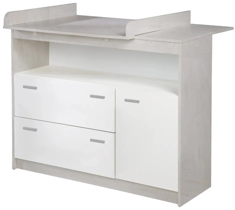 Бял нисък скрин от дъб с маса за преповиване 117x98 cm Julia - Roba