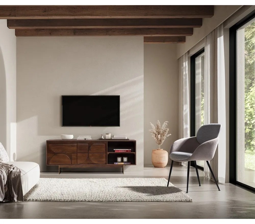 Кафява маса за телевизор от масивно манго 145x55x40 cm Trisha – MOME