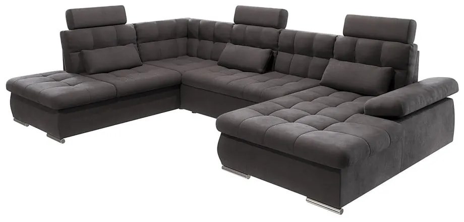Антрацитен разтегателен ъглов диван с място за съхранение (ляв ъгъл/U форма) Merkur – Ropez