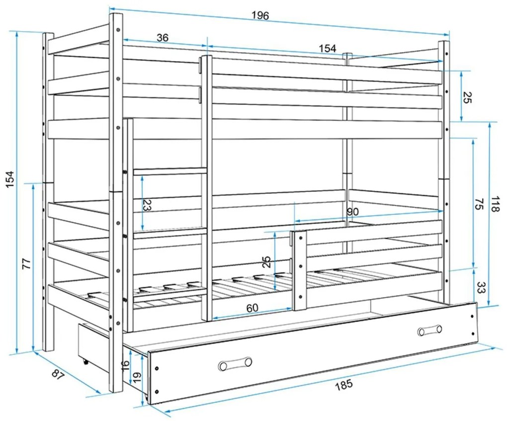 Двуетажно легло Riccon-White - Blue-200 x 90