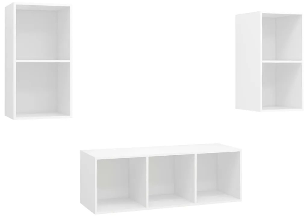 3079736 vidaXL Комплект ТВ шкафове от 3 части, бял, инженерно дърво