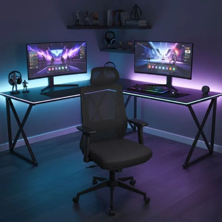 Ергономичен офис стол с дишаща облегалка и подглавник