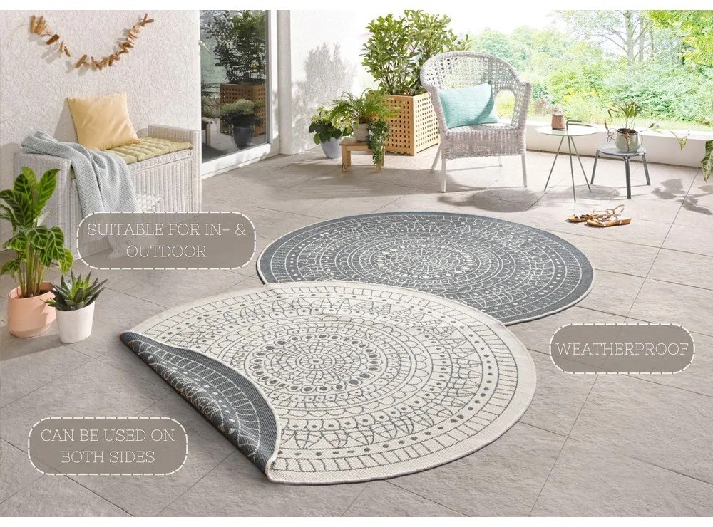 Сив и кремав килим на открито , ⌀ 140 cm Porto - NORTHRUGS