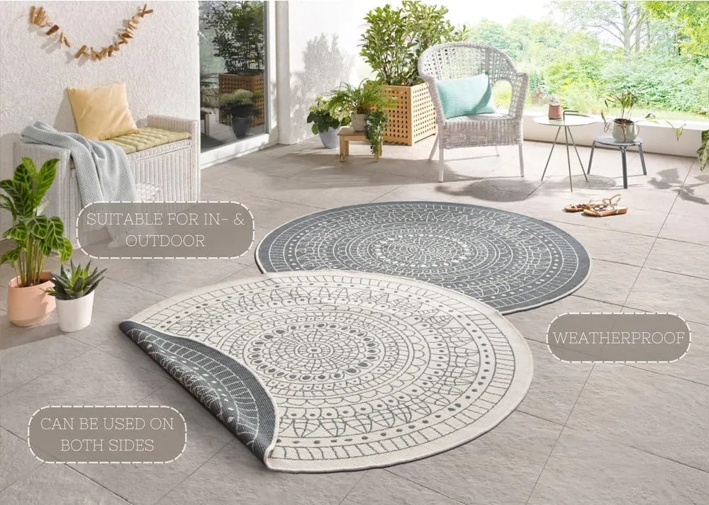 Сив и кремав килим за открито , ⌀ 140 cm Porto - NORTHRUGS