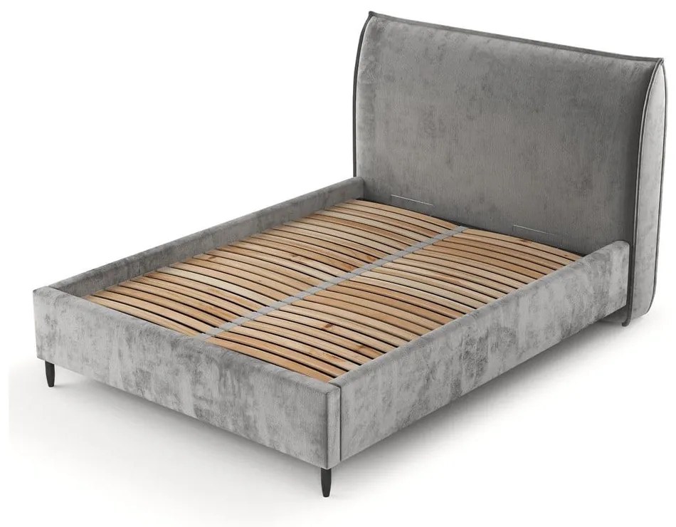 Сиво тапицирано двойно легло с място за съхранение с включена подматрачна рамка 180x200 cm Shell – Maison de Rêve