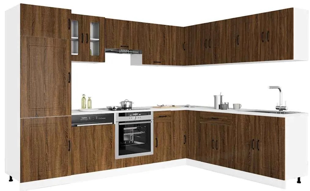 3314978 vidaXL Комплект кухненски шкафове, 14 части, "Kalmar", кафяв дъб, инженерна дървесина