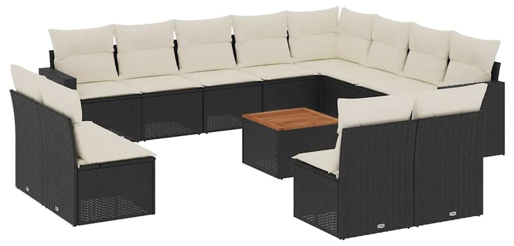 3256700 vidaXL Градински диван с възглавници, 13 части, черен, полиратан