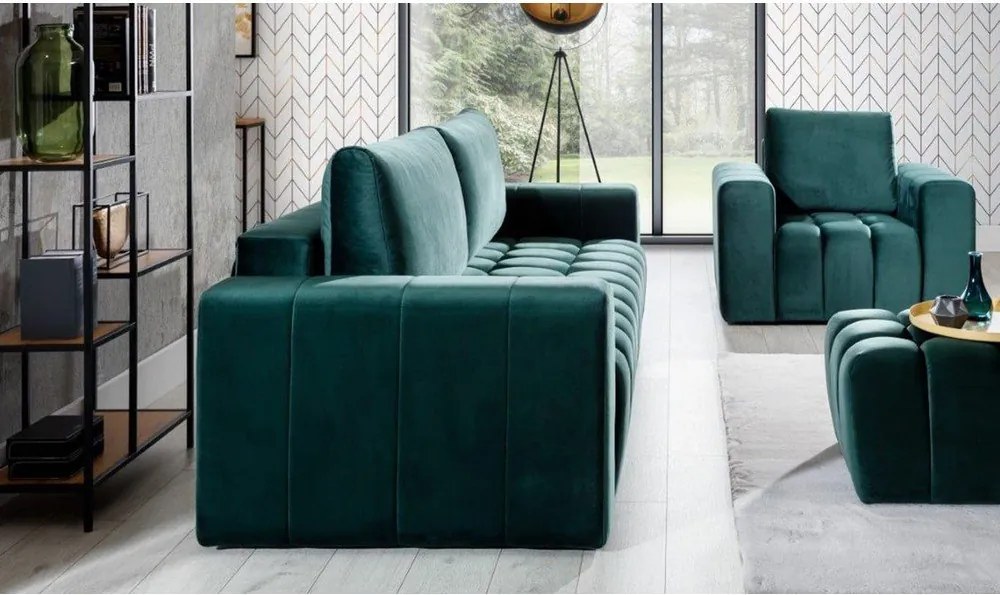 Тъмнозелен кадифен разтегателен диван с място за съхранение 247 cm Lazaro – ELTAP