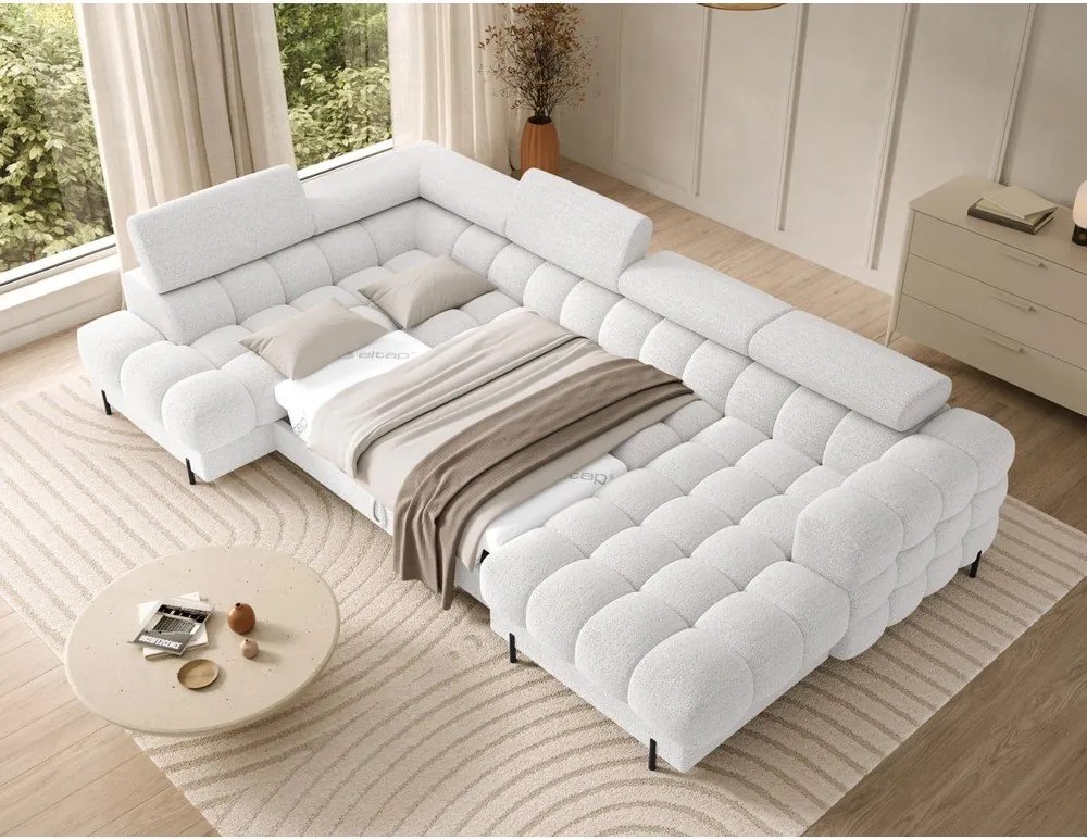 Кремав разтегателен ъглов диван от букле (ляв ъгъл U форма) Feraria – ELTAP