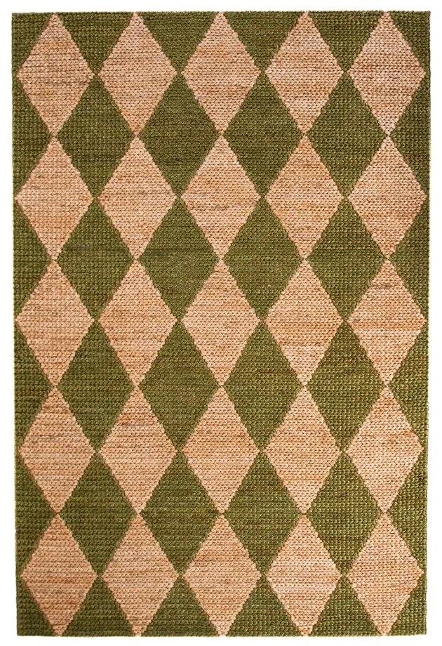Зелен/естествен ръчно изработен килим със смес от юта 120x170 cm Effie Diamond – Flair Rugs