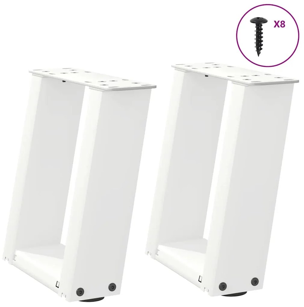 4012737 vidaXL Крака за масичка за кафе, U-образни, 2 бр., бели, 30 x (30-31) см, стомана