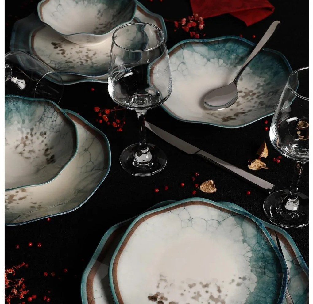 Комплект за хранене, 24 части, син порцелан