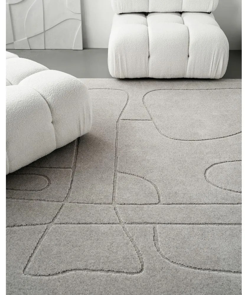 Светлосив вълнен килим 160x230 cm Morphic – Agnella