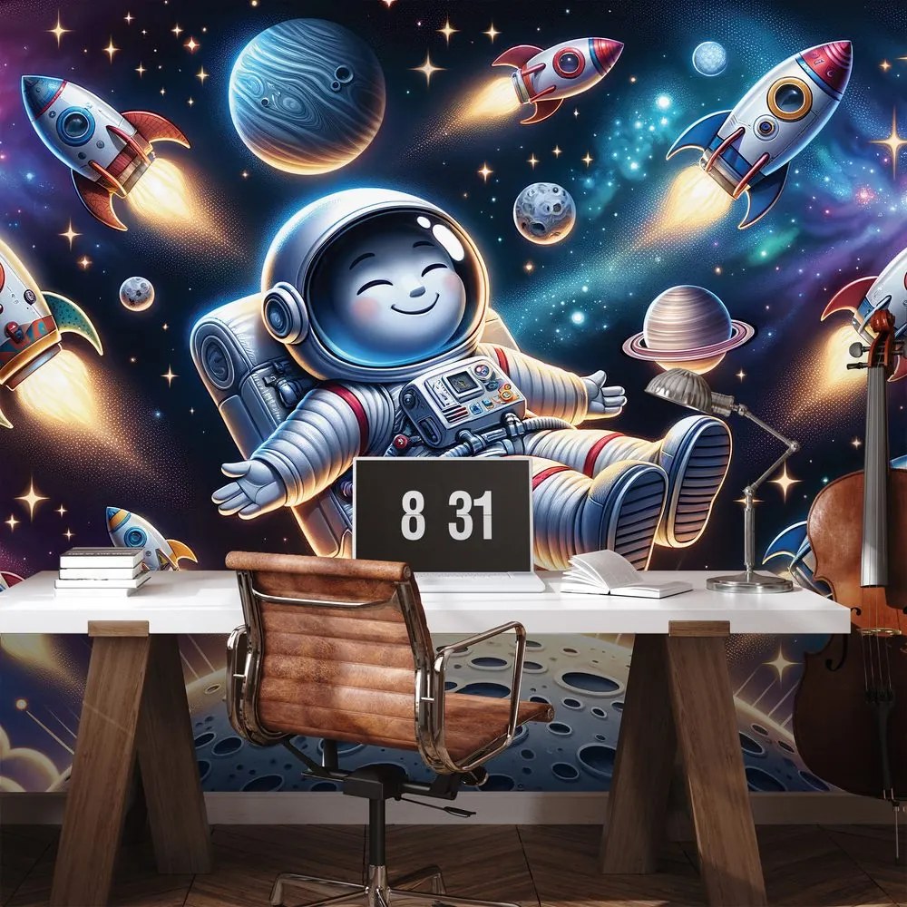 Самозалепващ фототапет – Весел астронавт сред ракети